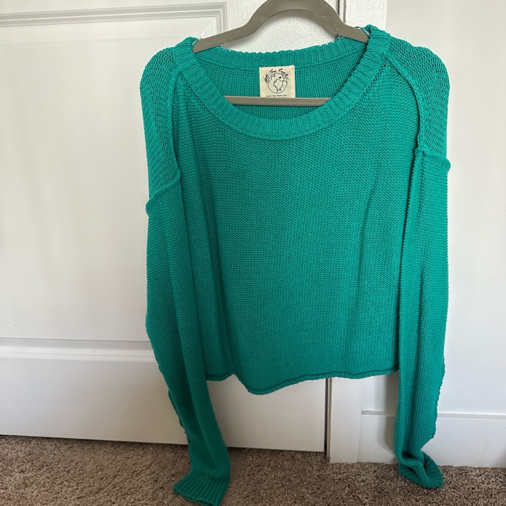 Free People Vibrant Teal Crew Neck Sweater